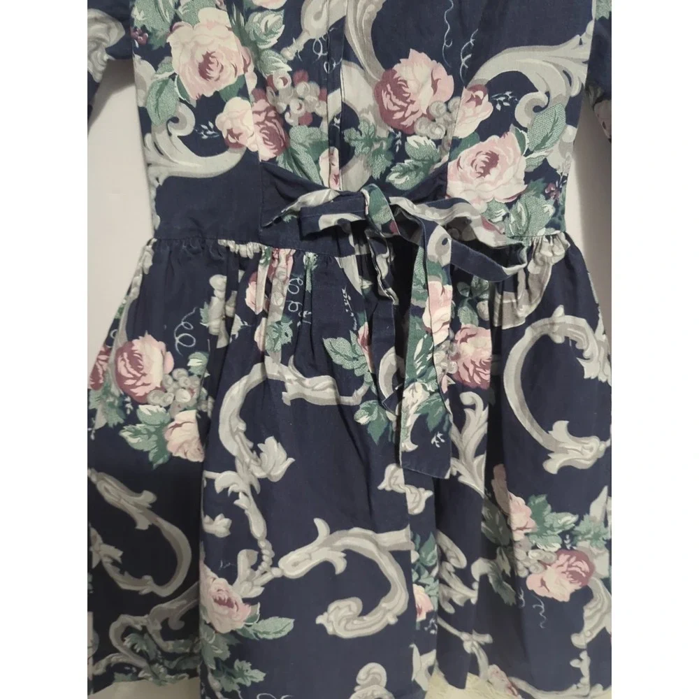 VTG 80's McClintock girls Dress Lace floral Peasant Prairie Cottagecore 8 blue